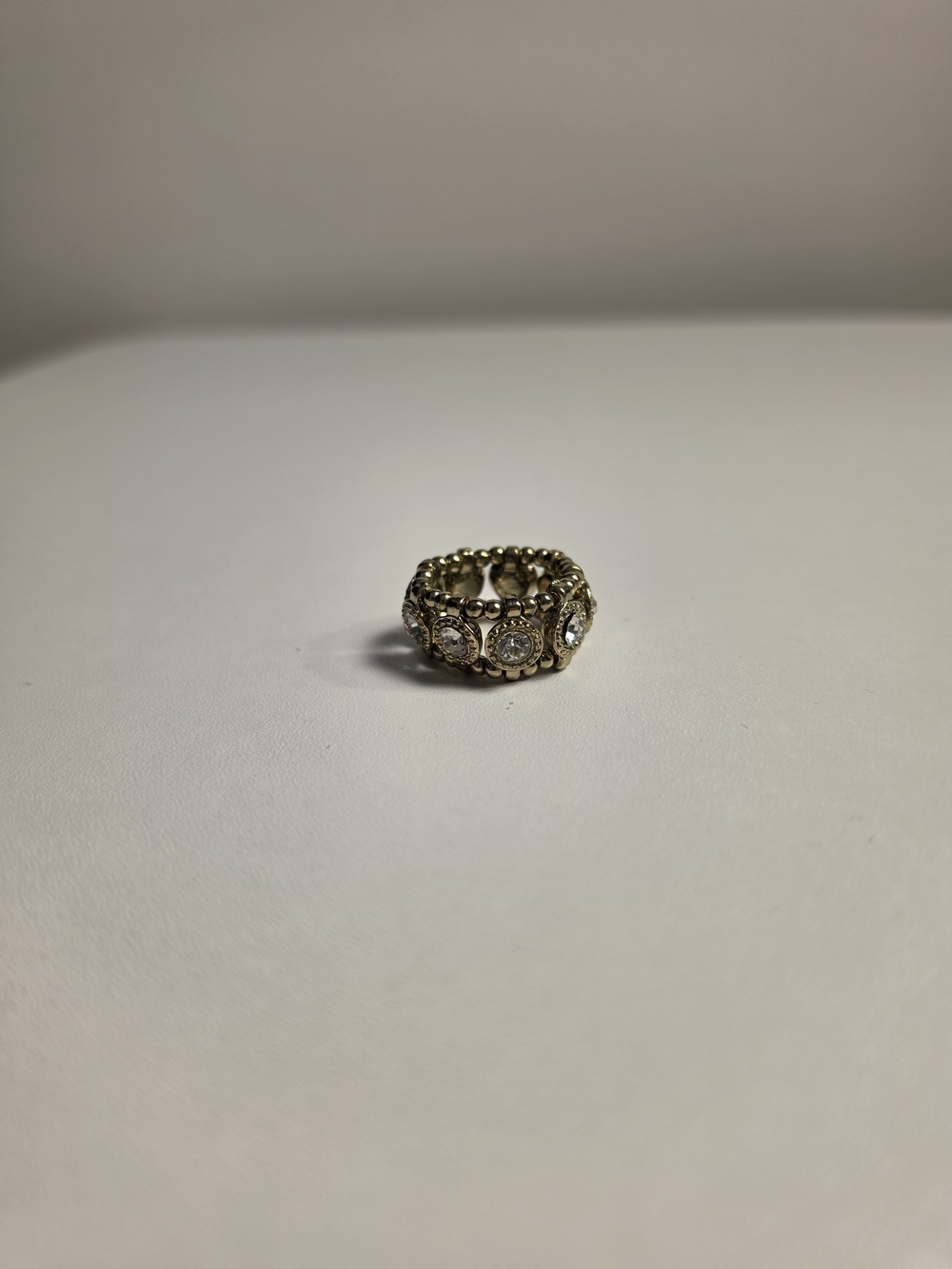 Stretchy Gold Tone Ring with Rhinestones